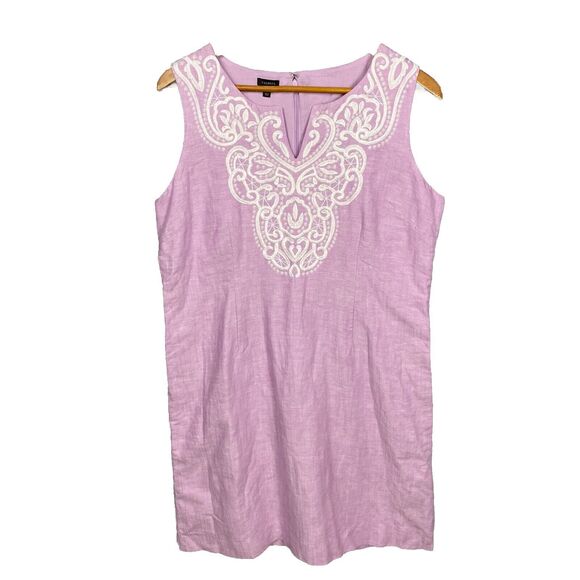 Talbots Women's Sleeveless Linen Blend Shift Dress Size 12 Purple Embroidered - Picture 1 of 8